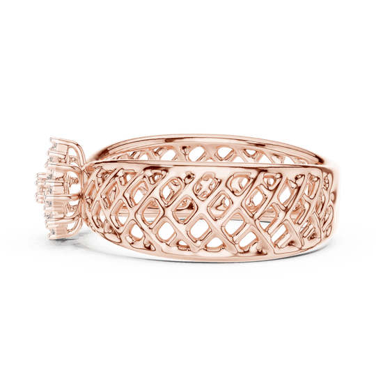 Driona Jewels | Vintage Floral Diamond Cluster Ring in Lattice Gold Band