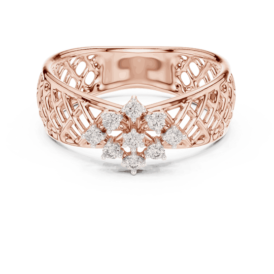 Driona Jewels | Vintage Floral Diamond Cluster Ring in Lattice Gold Band