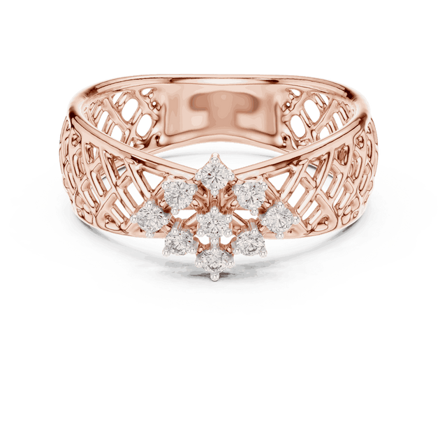 Driona Jewels | Vintage Floral Diamond Cluster Ring in Lattice Gold Band