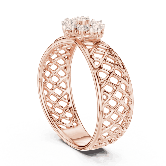 Driona Jewels | Vintage Floral Diamond Cluster Ring in Lattice Gold Band