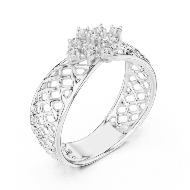 Driona Jewels | Vintage Floral Diamond Cluster Ring in Lattice Gold Band
