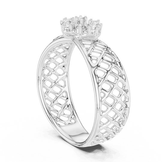 Driona Jewels | Vintage Floral Diamond Cluster Ring in Lattice Gold Band