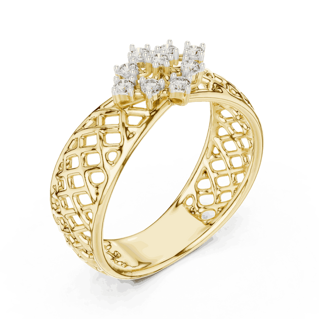 Driona Jewels | Vintage Floral Diamond Cluster Ring in Lattice Gold Band
