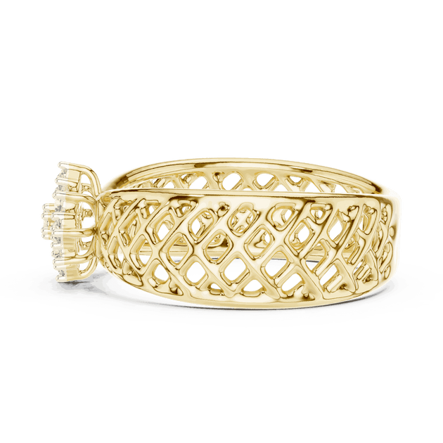 Driona Jewels | Vintage Floral Diamond Cluster Ring in Lattice Gold Band