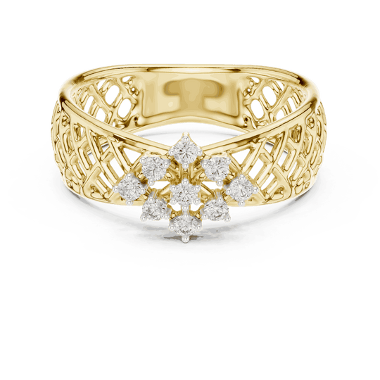 Driona Jewels | Vintage Floral Diamond Cluster Ring in Lattice Gold Band