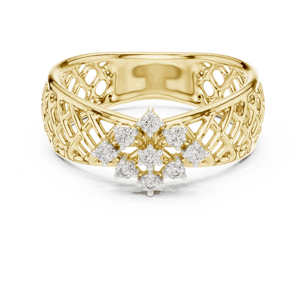 Driona Jewels | Vintage Floral Diamond Cluster Ring in Lattice Gold Band