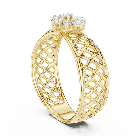 Driona Jewels | Vintage Floral Diamond Cluster Ring in Lattice Gold Band