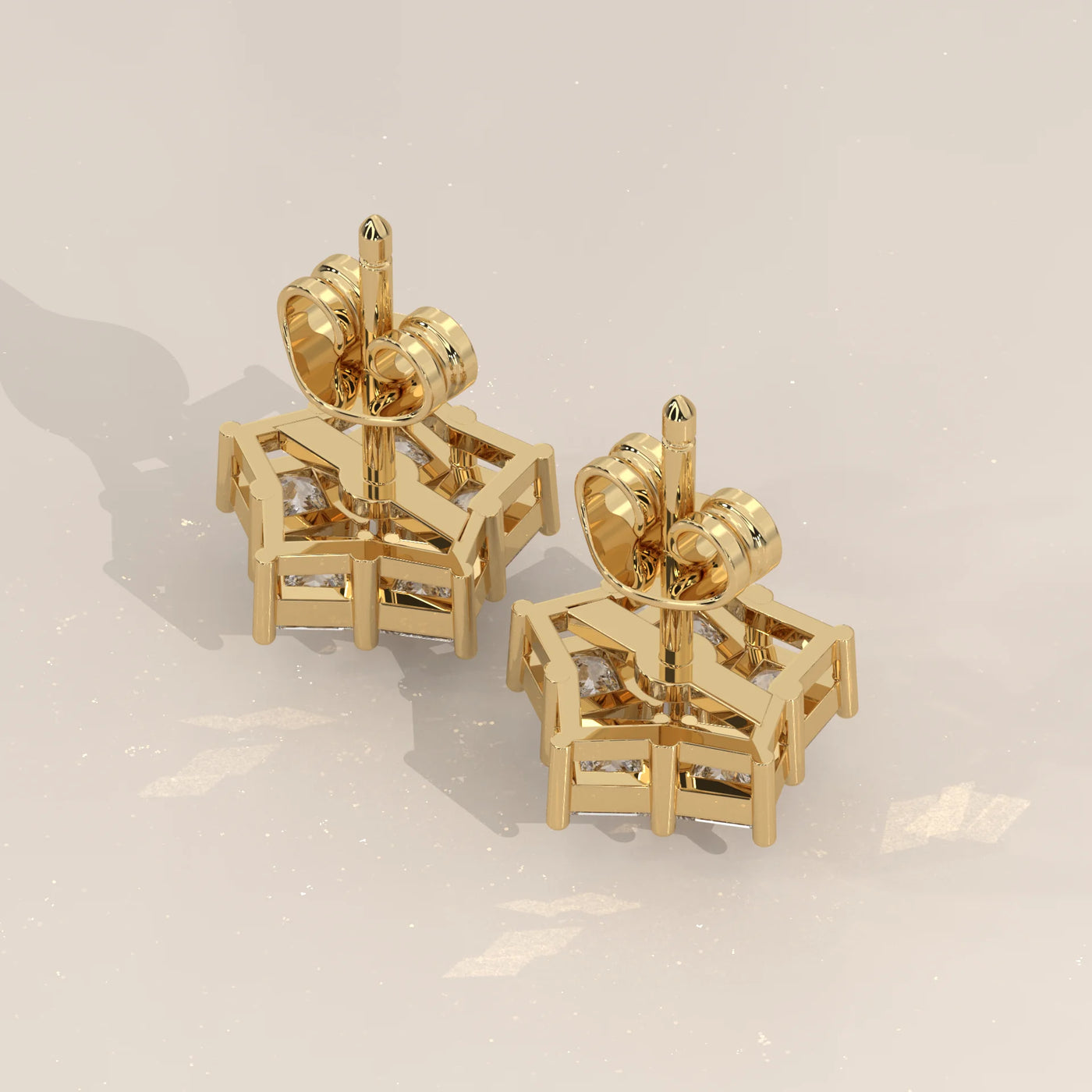 Angle View: Round Diamond Stud Earrings with Cluster Setting in Yellow Gold – Lab Grown – Driona Jewels