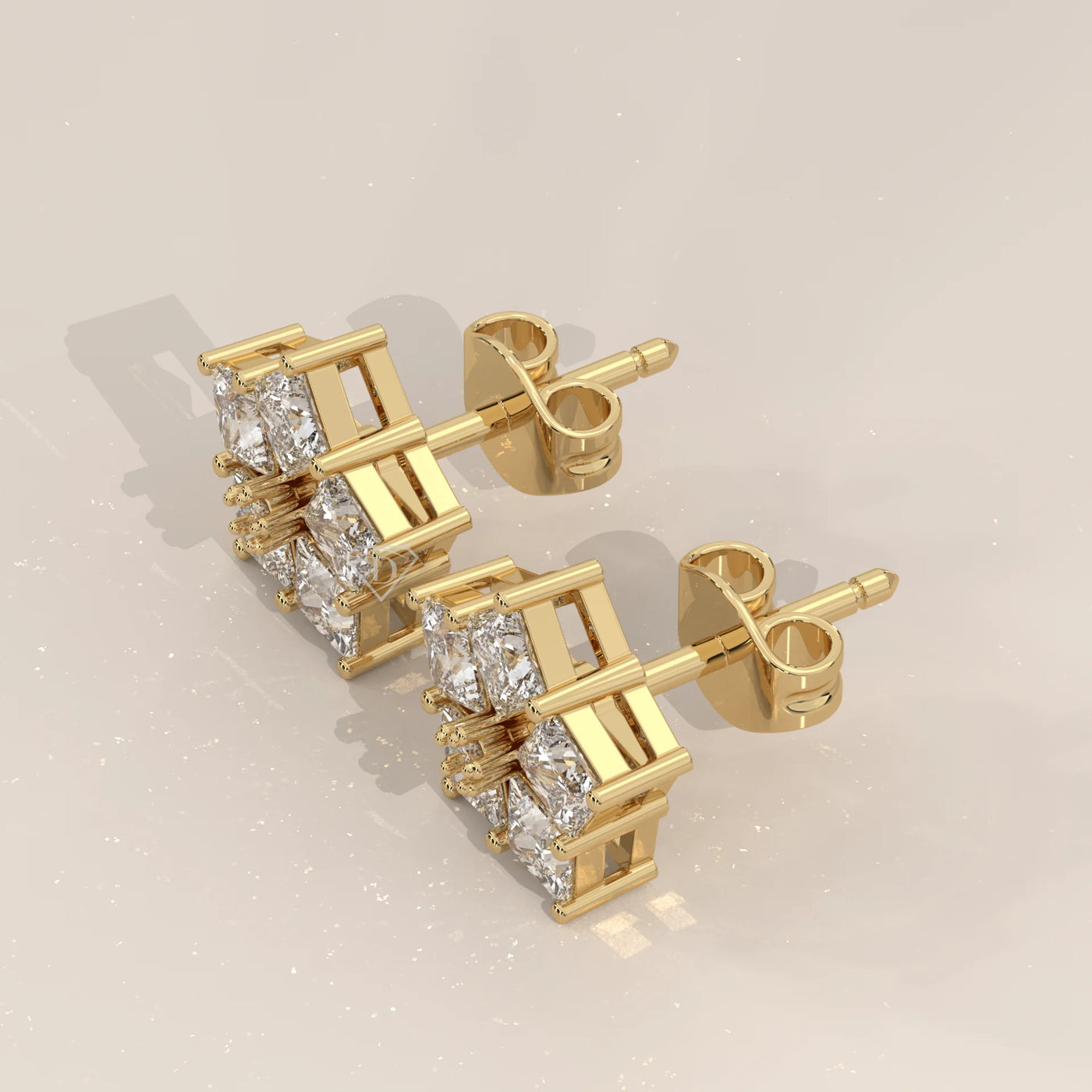 Three-Quarter View: Round Diamond Stud Earrings with Cluster Setting in Yellow Gold – Lab Grown – Driona Jewels