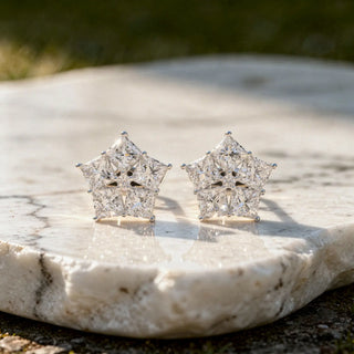 Pair-Shot: Princess Cut Diamond Earrings with Stud Setting in 925 Silver - Lab Grown - Driona Jewels
