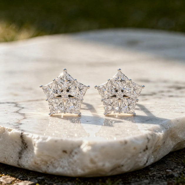 Pair-Shot: Princess Cut Diamond Earrings with Stud Setting in 925 Silver - Lab Grown - Driona Jewels