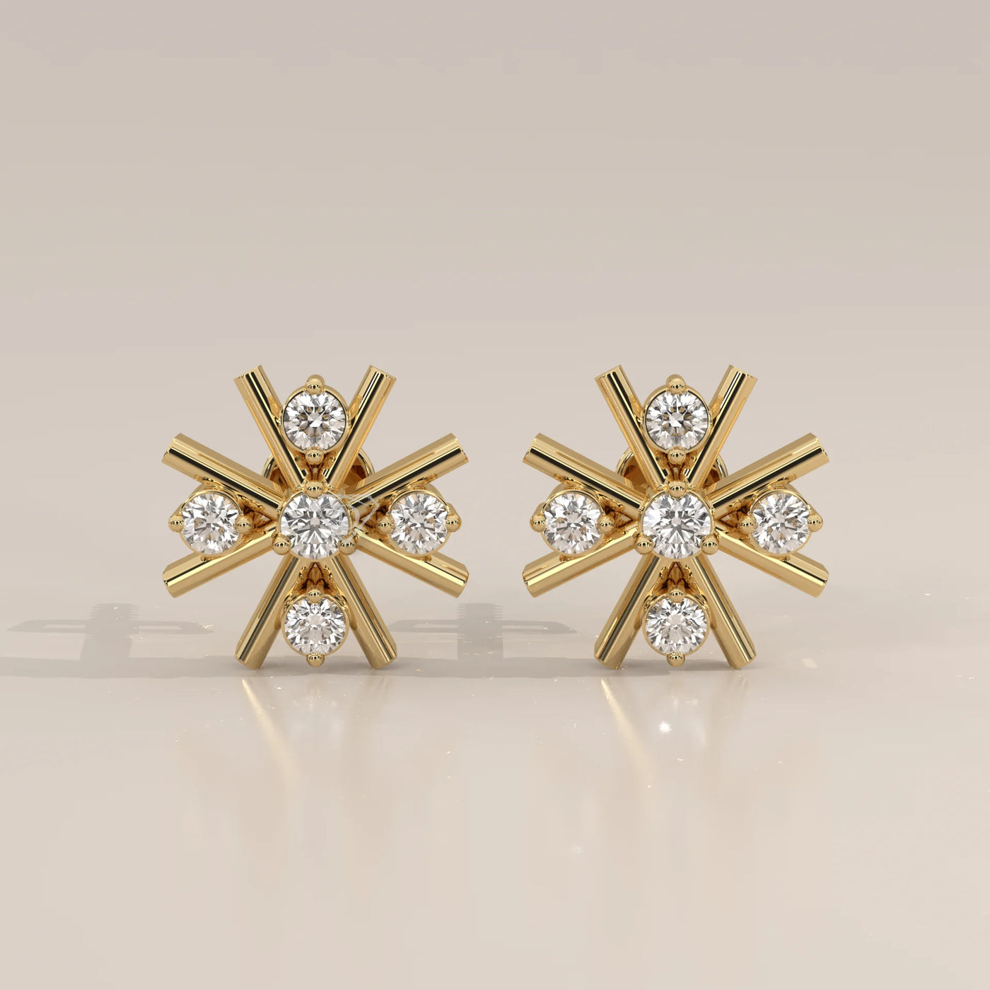 Front View: Round Diamond Stud Earrings with Cluster Setting in Yellow Gold – Lab Grown – Driona Jewels