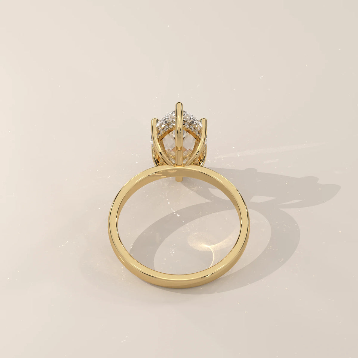 Stavia 5 Carat Marquise Lab Grown Diamond Solitaire, Hidden Halo in yellow gold, shown from the side.