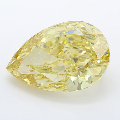 13.36 carat fancy intense yellow pear lab grown diamond VVS2 clarity