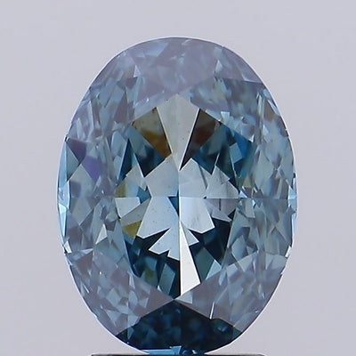 2.97 carat fancy vivid greenish blue oval lab grown diamond VS1 clarity
