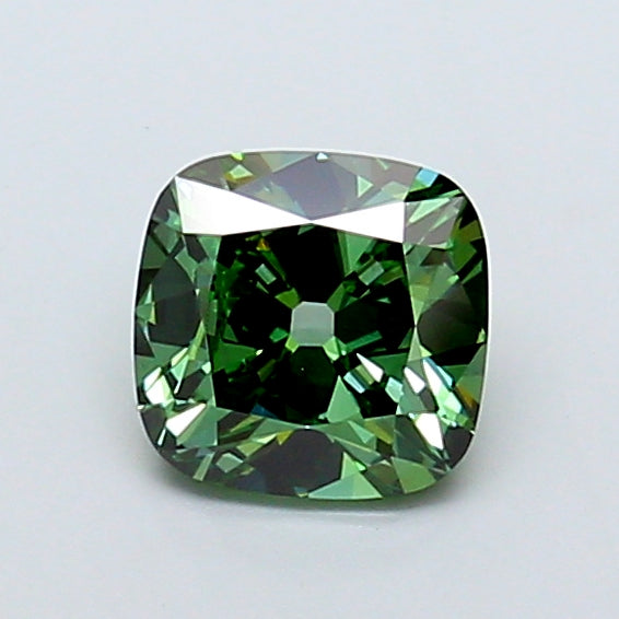 1.50 carat fancy vivid green old mine cushion lab grown diamond VS1 clarity