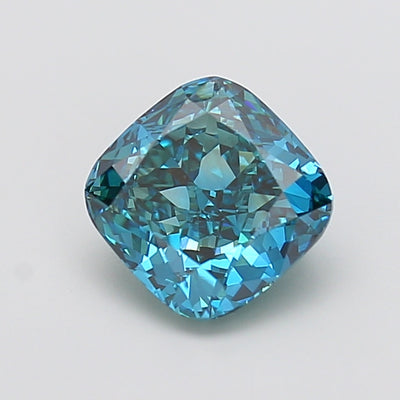 3.01 carat fancy vivid greenish blue cushion lab grown diamond VS1 clarity