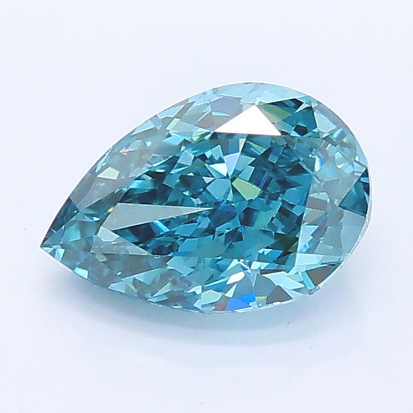 1.07 carat fancy vivid greenish blue pear lab grown diamond VS1 clarity