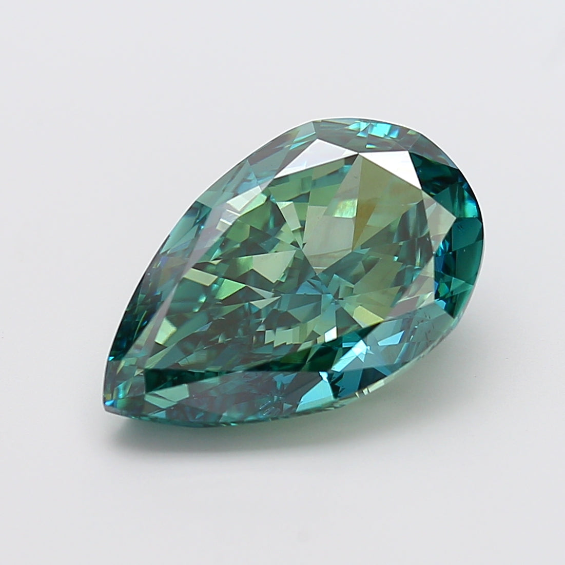 10.03 carat fancy vivid bluish green pear lab grown diamond VS1 clarity
