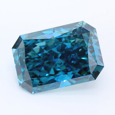 7.10 carat fancy vivid greenish blue radiant lab grown diamond VS1 clarity