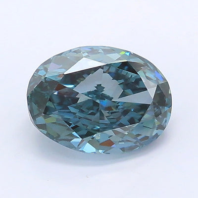 1.06 carat fancy intense greenish blue oval lab grown diamond VS1 clarity