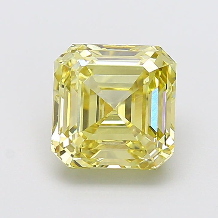 4.05 carat fancy intense yellow asscher lab grown diamond VVS2 clarity