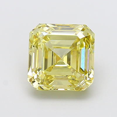 4.05 carat fancy intense yellow asscher lab grown diamond VVS2 clarity