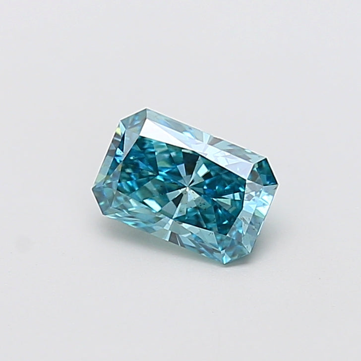 1.02 carat fancy vivid greenish blue radiant lab grown diamond VS2 clarity