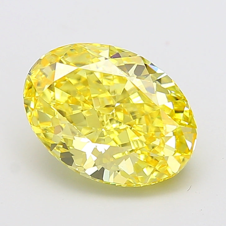 5.02 carat fancy vivid yellow oval lab grown diamond VS1 clarity
