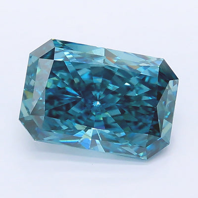 2.15 carat fancy vivid greenish blue radiant lab grown diamond VS2 clarity