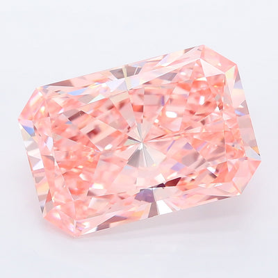 7.12 carat fancy vivid pink radiant lab grown diamond VVS2 clarity
