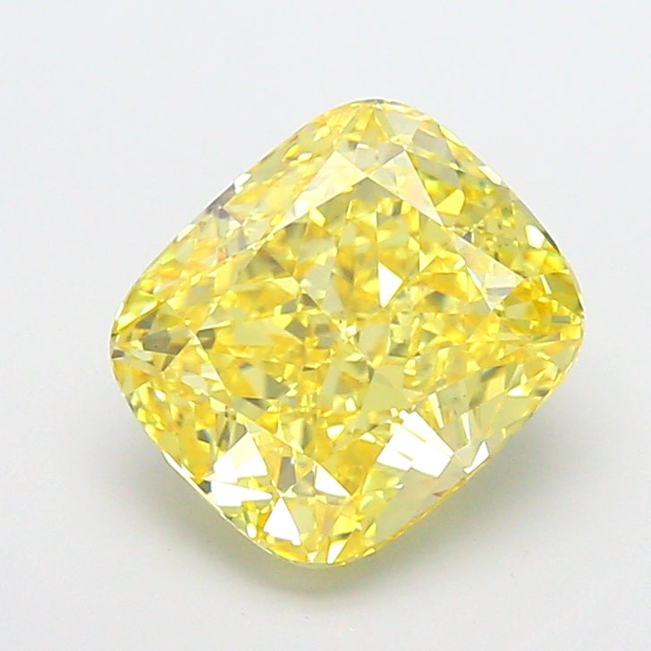 4.02 carat fancy vivid yellow cushion lab grown diamond VVS2 clarity