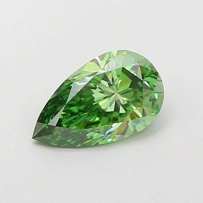 0.82 carat fancy vivid green pear lab grown diamond VVS2 clarity