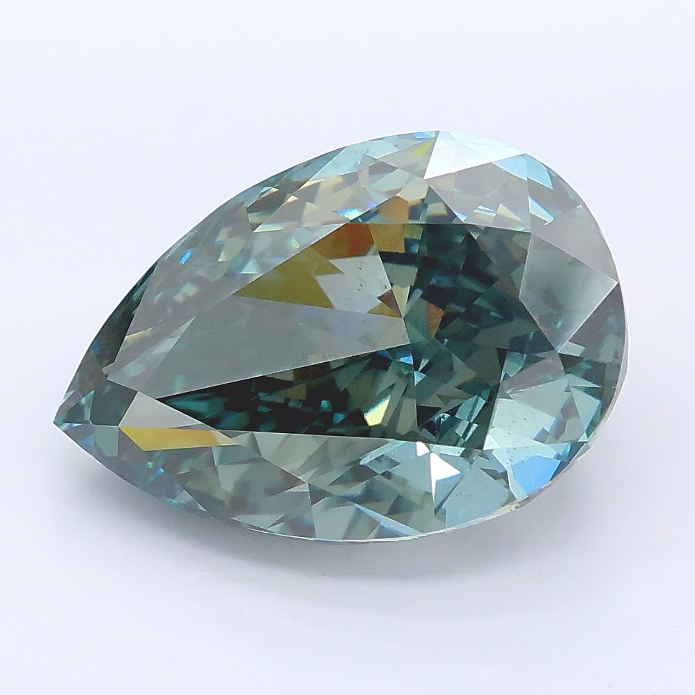 5.94 carat fancy deep grayish green pear lab grown diamond SI1 clarity