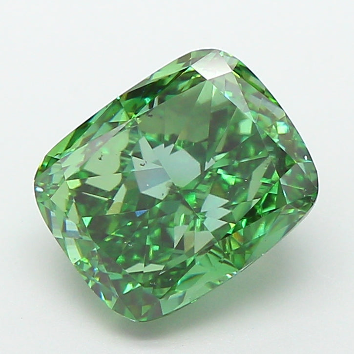 3.02 carat fancy vivid green cushion lab grown diamond VS2 clarity