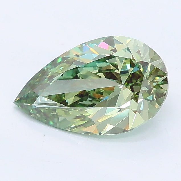 1.03 carat fancy vivid green pear lab grown diamond VVS2 clarity