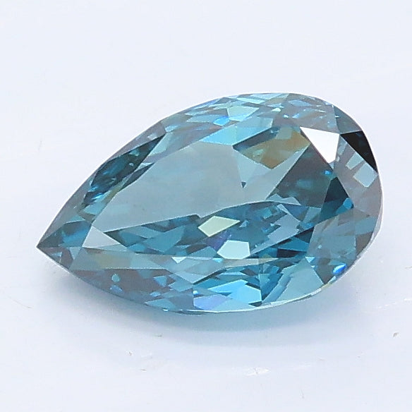 1.03 carat fancy vivid greenish blue pear lab grown diamond VVS2 clarity