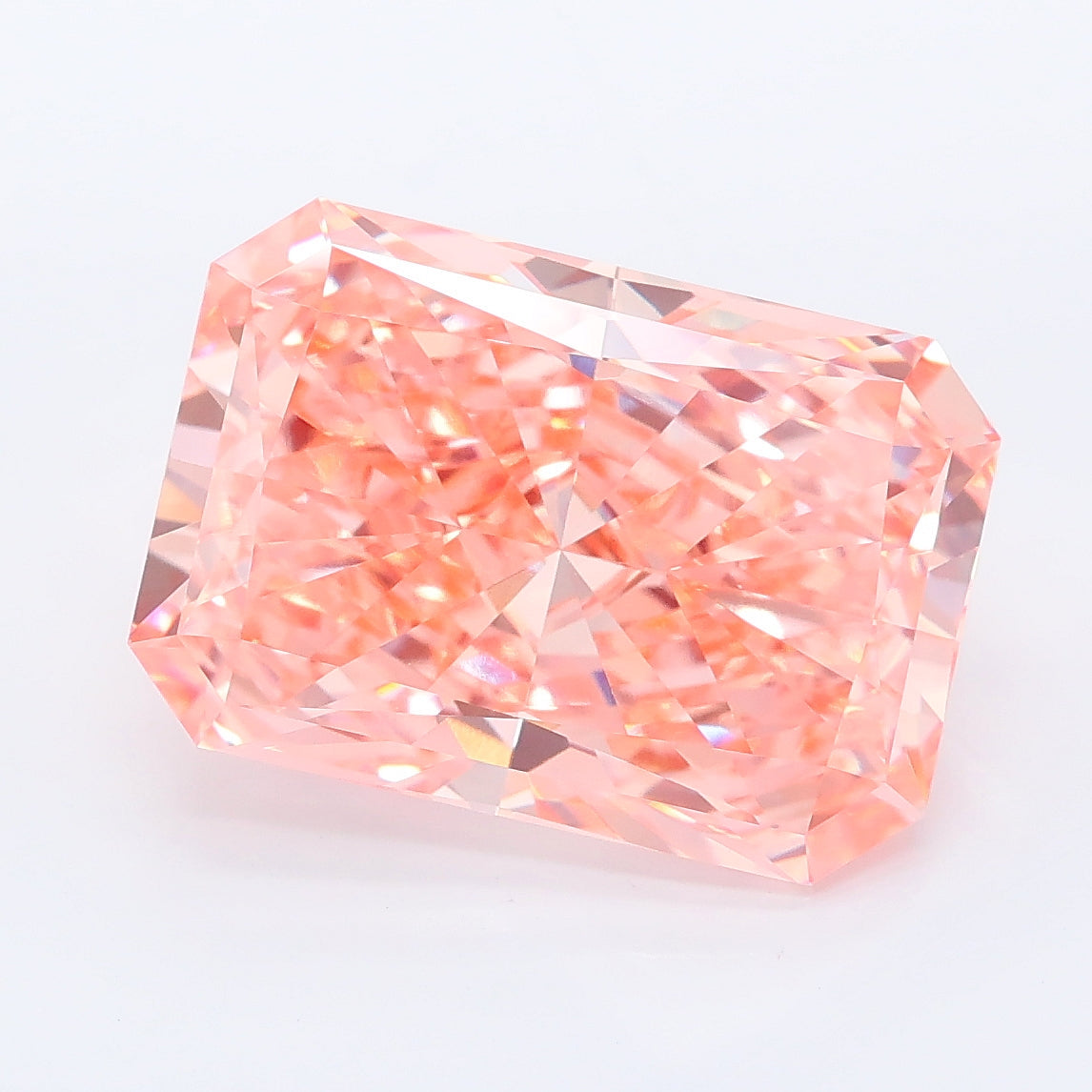 7.07 carat fancy vivid pink radiant lab grown diamond VVS2 clarity