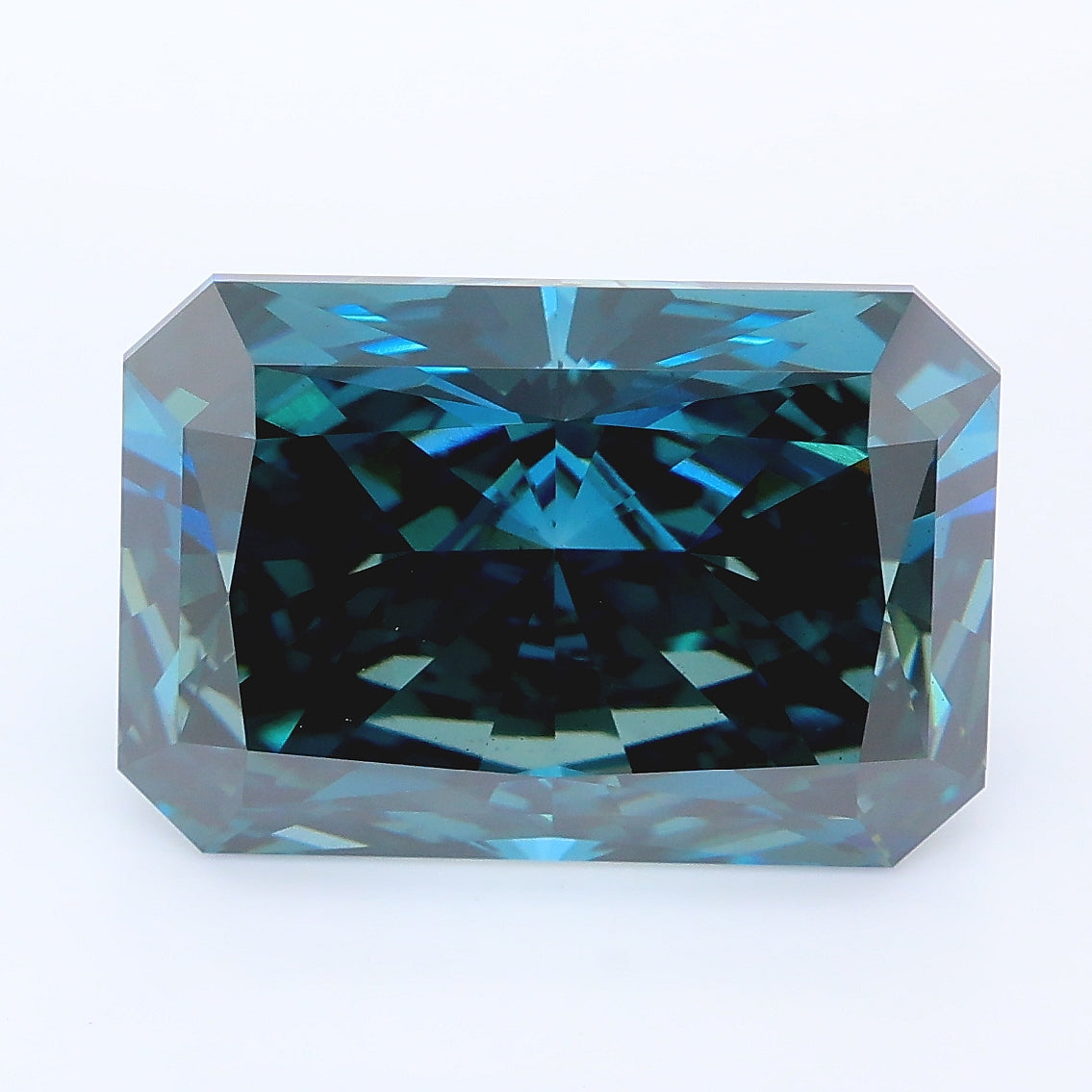 7.26 carat fancy deep bluish green radiant lab grown diamond VS2 clarity