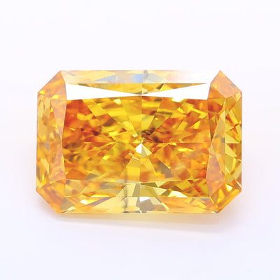 4.26 carat fancy vivid orangey yellow radiant lab grown diamond SI1 clarity