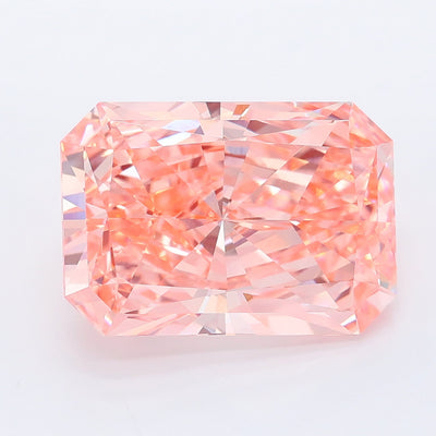 7.04 carat fancy vivid orangey pink radiant lab grown diamond VVS2 clarity