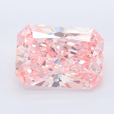 5.56 carat fancy vivid pink radiant lab grown diamond VVS2 clarity