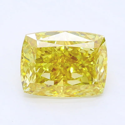 2.14 carat fancy vivid yellow cushion lab grown diamond VS1 clarity