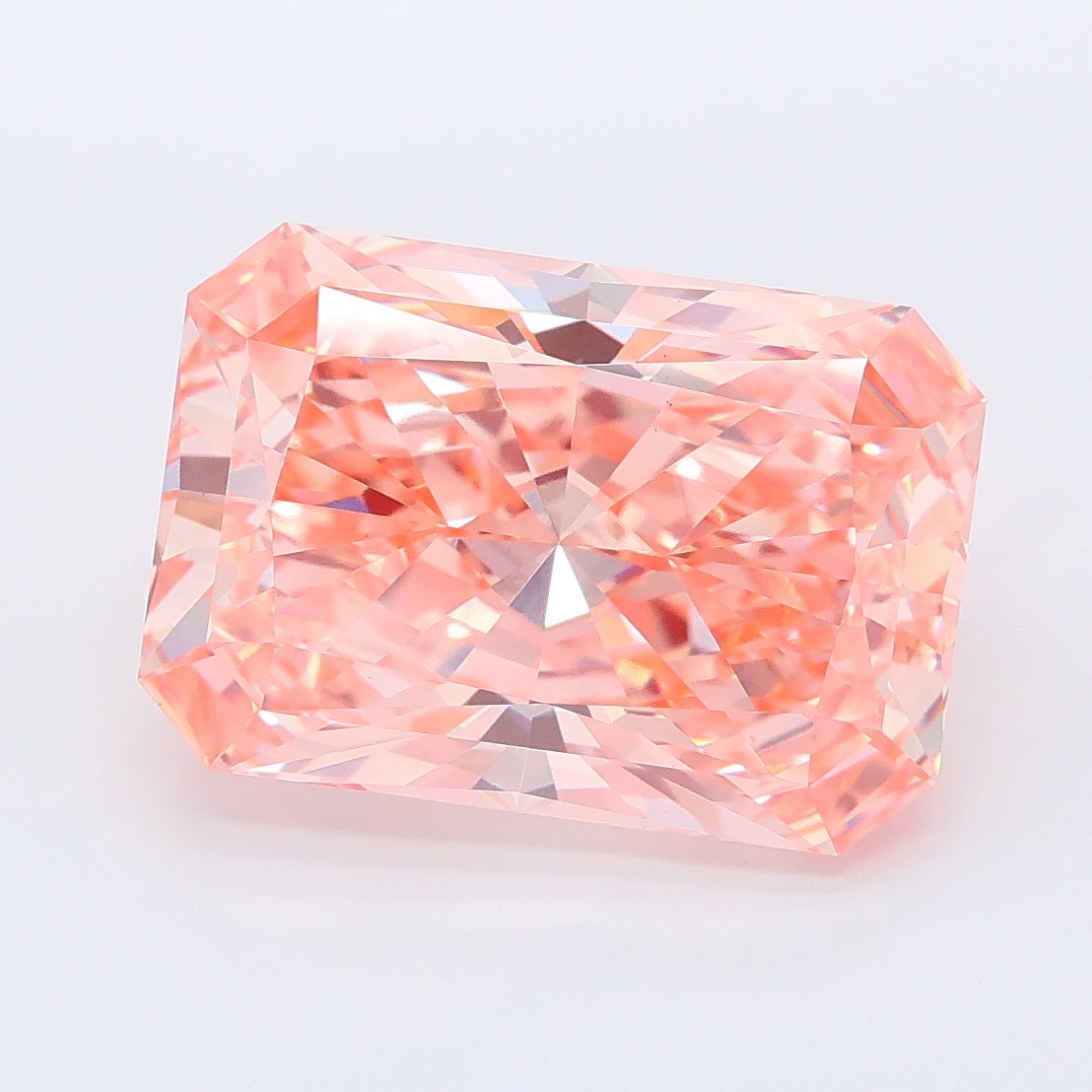 6.24 carat fancy intense orangey pink radiant lab grown diamond VS1 clarity