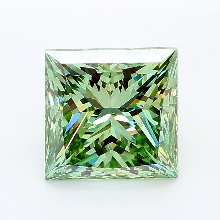 1.90 carat fancy vivid green princess lab grown diamond VVS2 clarity