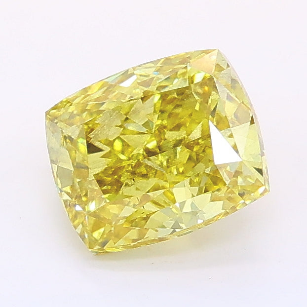 1.52 carat fancy vivid yellow cushion lab grown diamond SI1 clarity