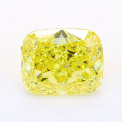 6.05 carat fancy vivid yellow cushion lab grown diamond VS2 clarity