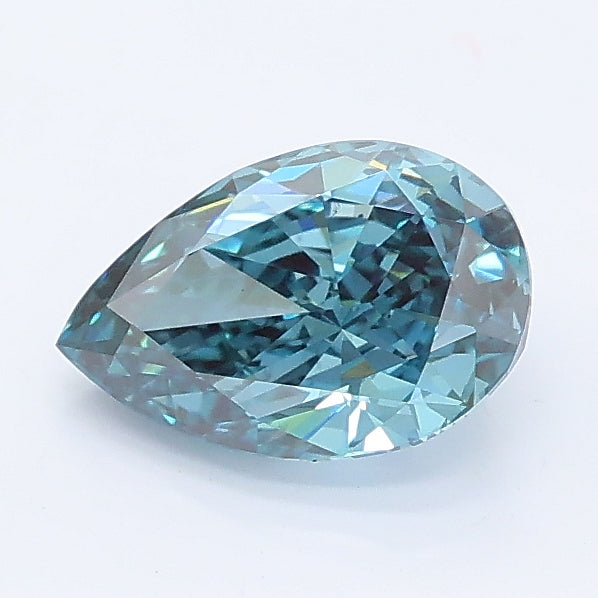 1.01 carat fancy vivid greenish blue pear lab grown diamond VS1 clarity