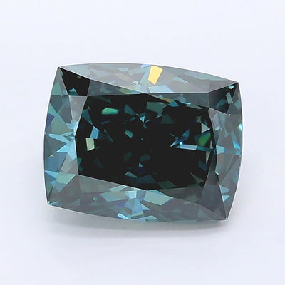 2.09 carat fancy deep greenish blue cushion lab grown diamond VS1 clarity