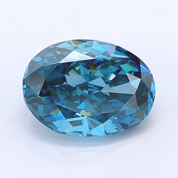 1.08 carat fancy vivid greenish blue oval lab grown diamond VS2 clarity